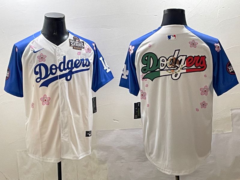 Men Los Angeles Dodgers Blank White Blue Sakura Edition 2025 Nike MLB Jersey style 9